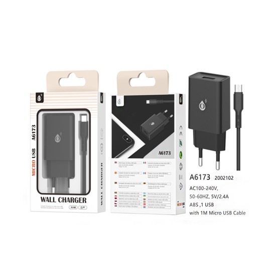 ADAPTADOR DE CARREGADOR ONEPLUS A6173 NE 1 PORTA USB COM CABO MICROUSB 2,4A PRETO